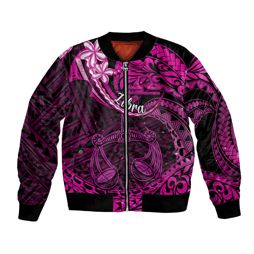 Polynesian Pride Libra Zodiac Bomber Jacket Astrological Sign Tribal Plumeria Pink Galaxy LT14 Unisex Pink - Polynesian Pride