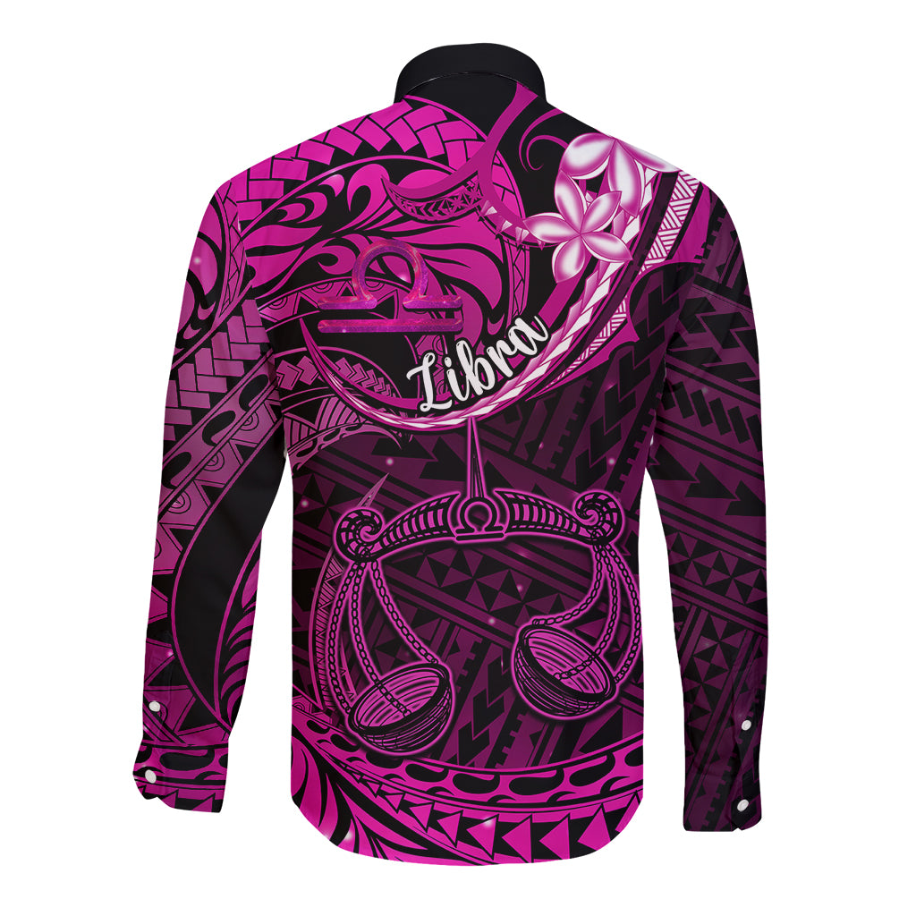 Polynesian Pride Libra Zodiac Long Sleeve Button Shirt Astrological Sign Tribal Plumeria Pink Galaxy LT14 - Polynesian Pride