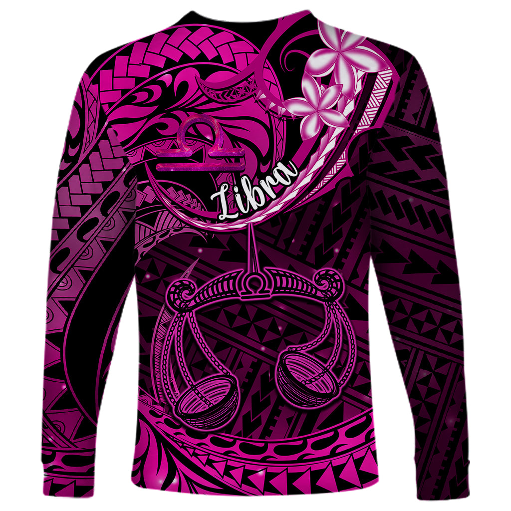 Polynesian Pride Libra Zodiac Long Sleeve Shirt Astrological Sign Tribal Plumeria Pink Galaxy LT14 - Polynesian Pride