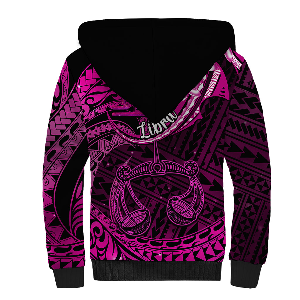 Polynesian Pride Libra Zodiac Sherpa Hoodie Astrological Sign Tribal Plumeria Pink Galaxy LT14 - Polynesian Pride