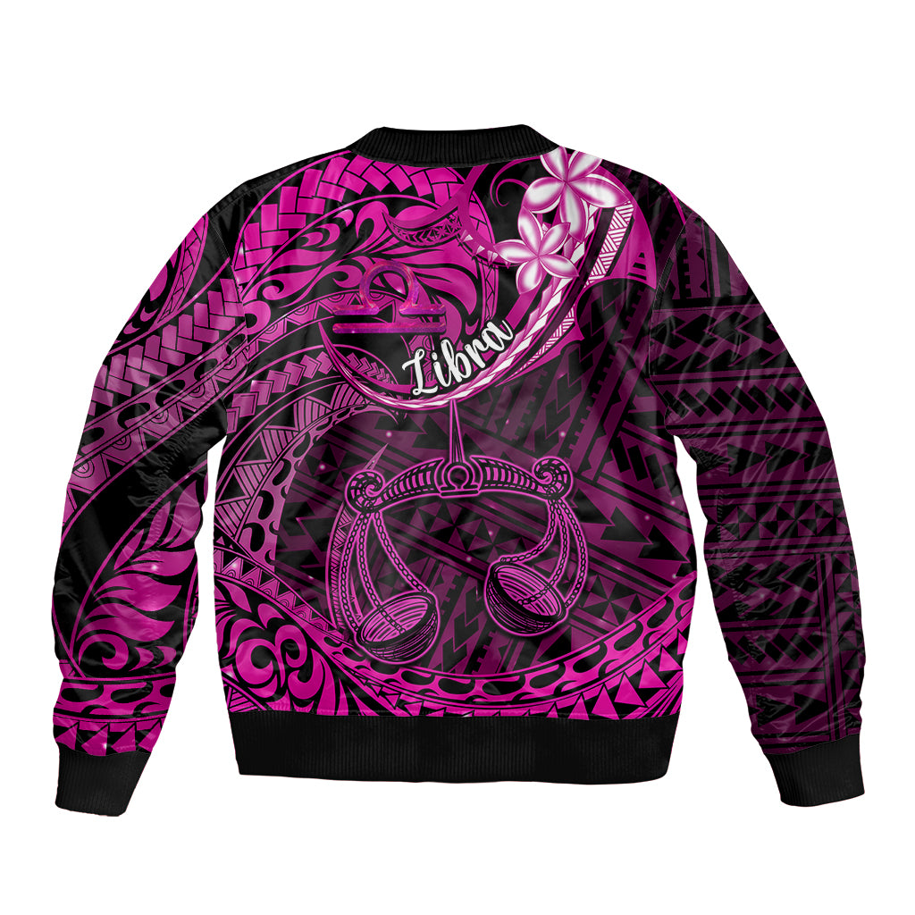 Polynesian Pride Libra Zodiac Sleeve Zip Bomber Jacket Astrological Sign Tribal Plumeria Pink Galaxy LT14 - Polynesian Pride