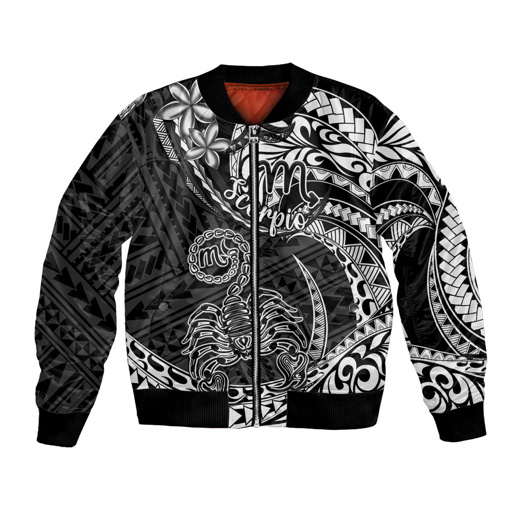 Polynesian Pride Scorpio Zodiac Bomber Jacket Astrological Sign Tribal Plumeria Black LT14 Unisex Black - Polynesian Pride