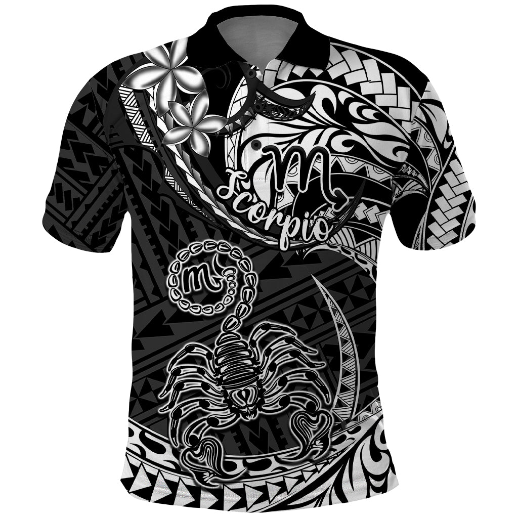 Polynesian Pride Scorpio Zodiac Polo Shirt Astrological Sign Tribal Plumeria Black LT14 Black - Polynesian Pride