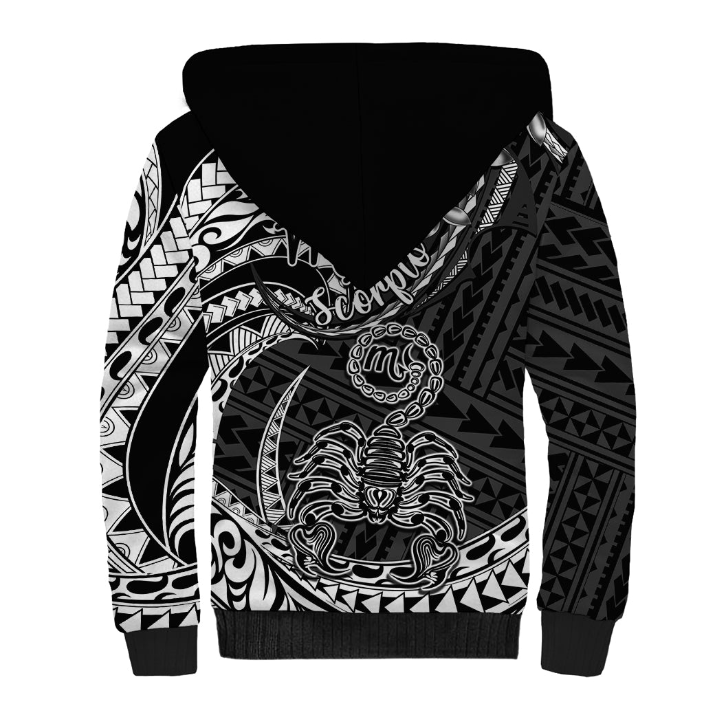 Polynesian Pride Scorpio Zodiac Sherpa Hoodie Astrological Sign Tribal Plumeria Black LT14 - Polynesian Pride