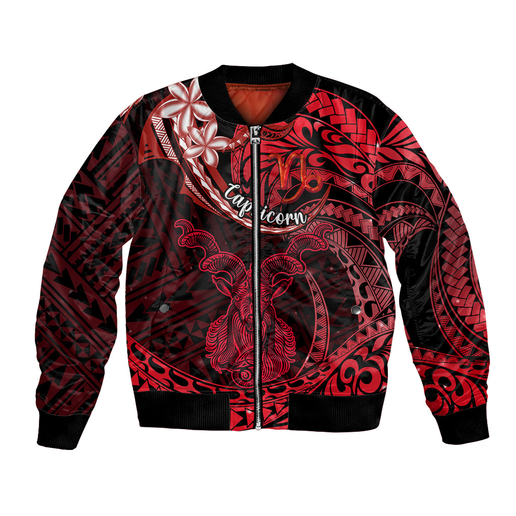 Polynesian Pride Capricorn Zodiac Bomber Jacket Astrological Sign Tribal Plumeria Red Galaxy LT14 Unisex Red - Polynesian Pride