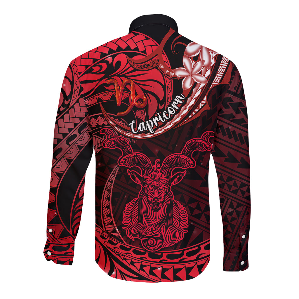 Polynesian Pride Capricorn Zodiac Long Sleeve Button Shirt Astrological Sign Tribal Plumeria Red Galaxy LT14 - Polynesian Pride