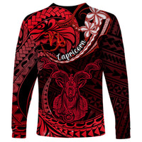 Polynesian Pride Capricorn Zodiac Long Sleeve Shirt Astrological Sign Tribal Plumeria Red Galaxy LT14 - Polynesian Pride