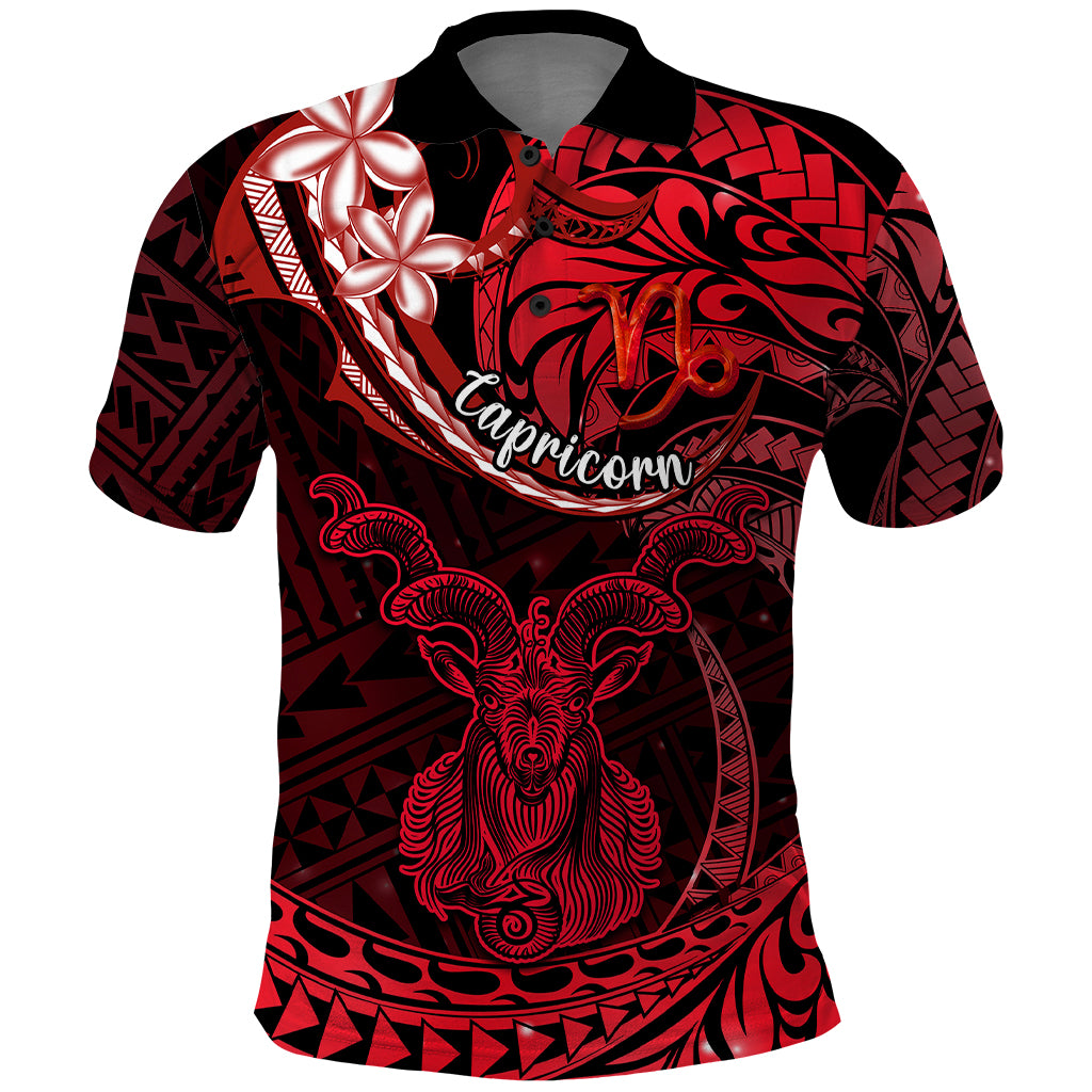 Polynesian Pride Capricorn Zodiac Polo Shirt Astrological Sign Tribal Plumeria Red Galaxy LT14 Red - Polynesian Pride