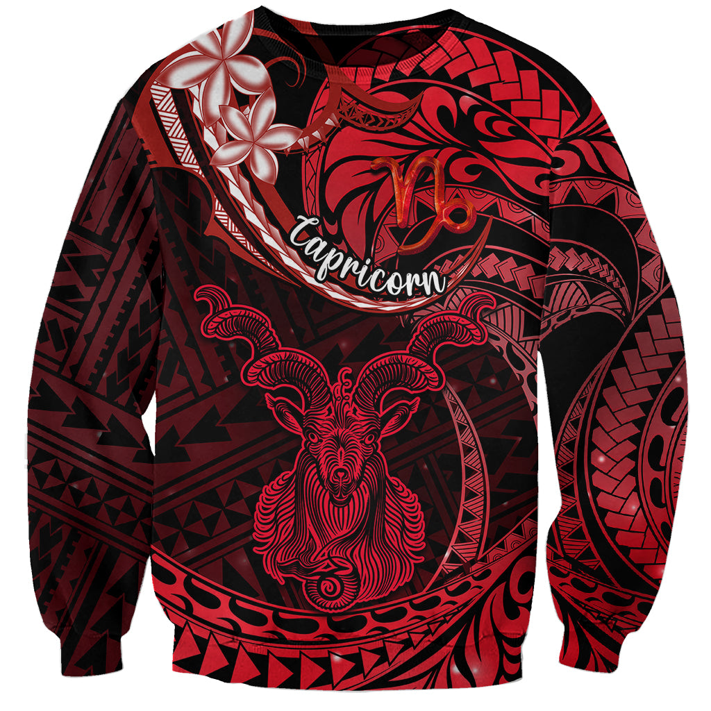 Polynesian Pride Capricorn Zodiac Sweatshirt Astrological Sign Tribal Plumeria Red Galaxy LT14 Unisex Red - Polynesian Pride