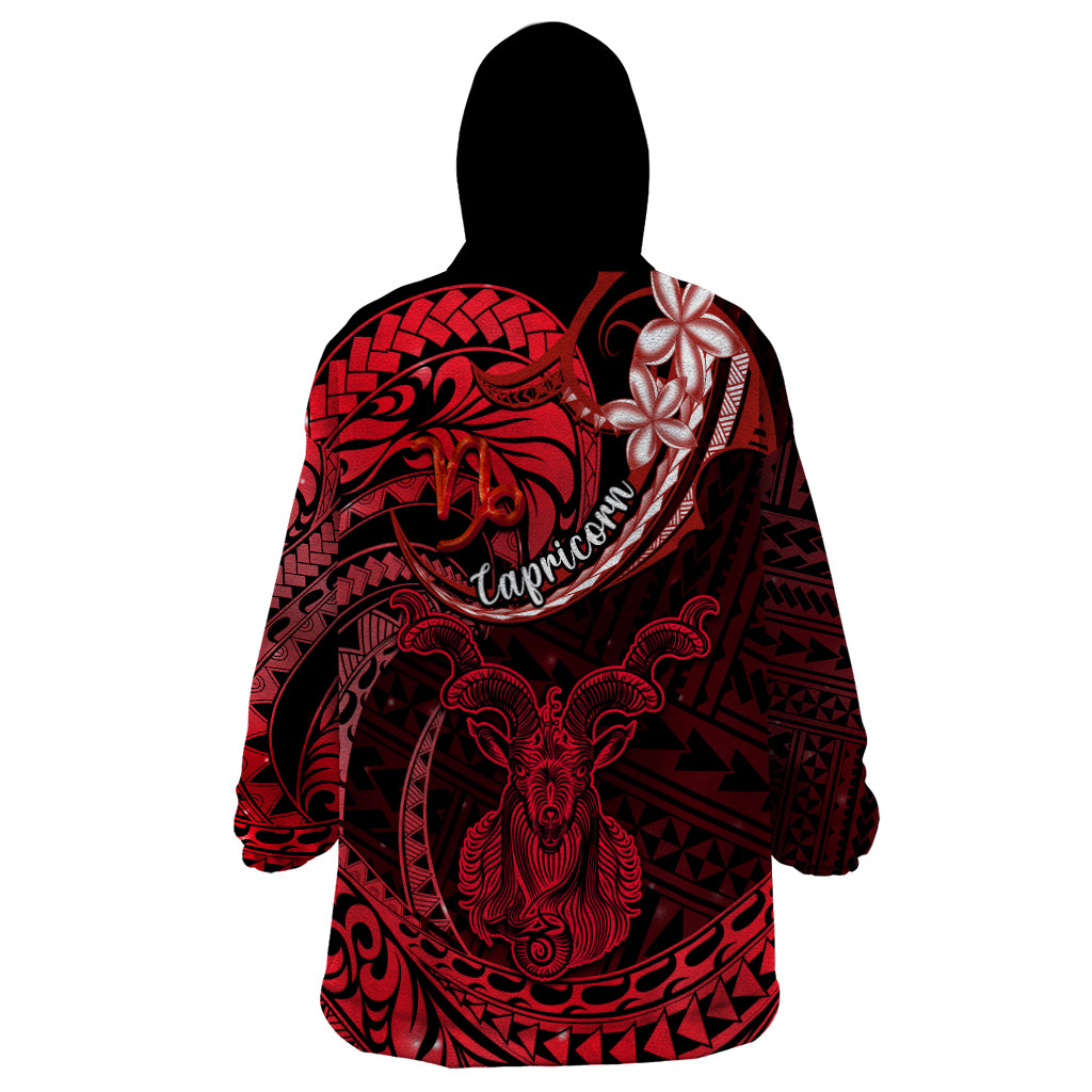 Polynesian Pride Capricorn Zodiac Wearable Blanket Hoodie Astrological Sign Tribal Plumeria Red Galaxy LT14 - Polynesian Pride