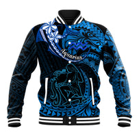 Polynesian Pride Aquarius Zodiac Baseball Jacket Astrological Sign Tribal Plumeria Blue Galaxy LT14 Unisex Blue - Polynesian Pride