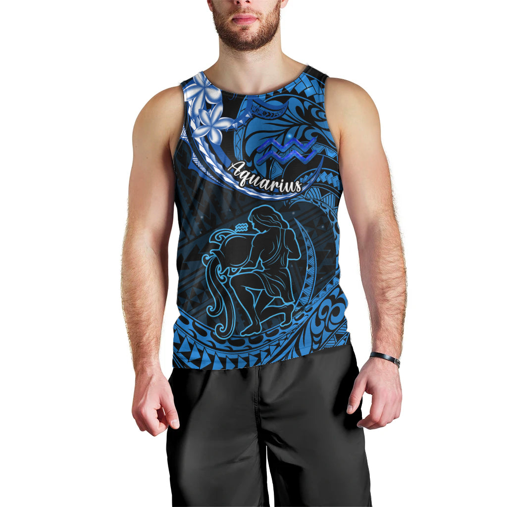 Polynesian Pride Aquarius Zodiac Men Tank Top Astrological Sign Tribal Plumeria Blue Galaxy LT14 - Polynesian Pride