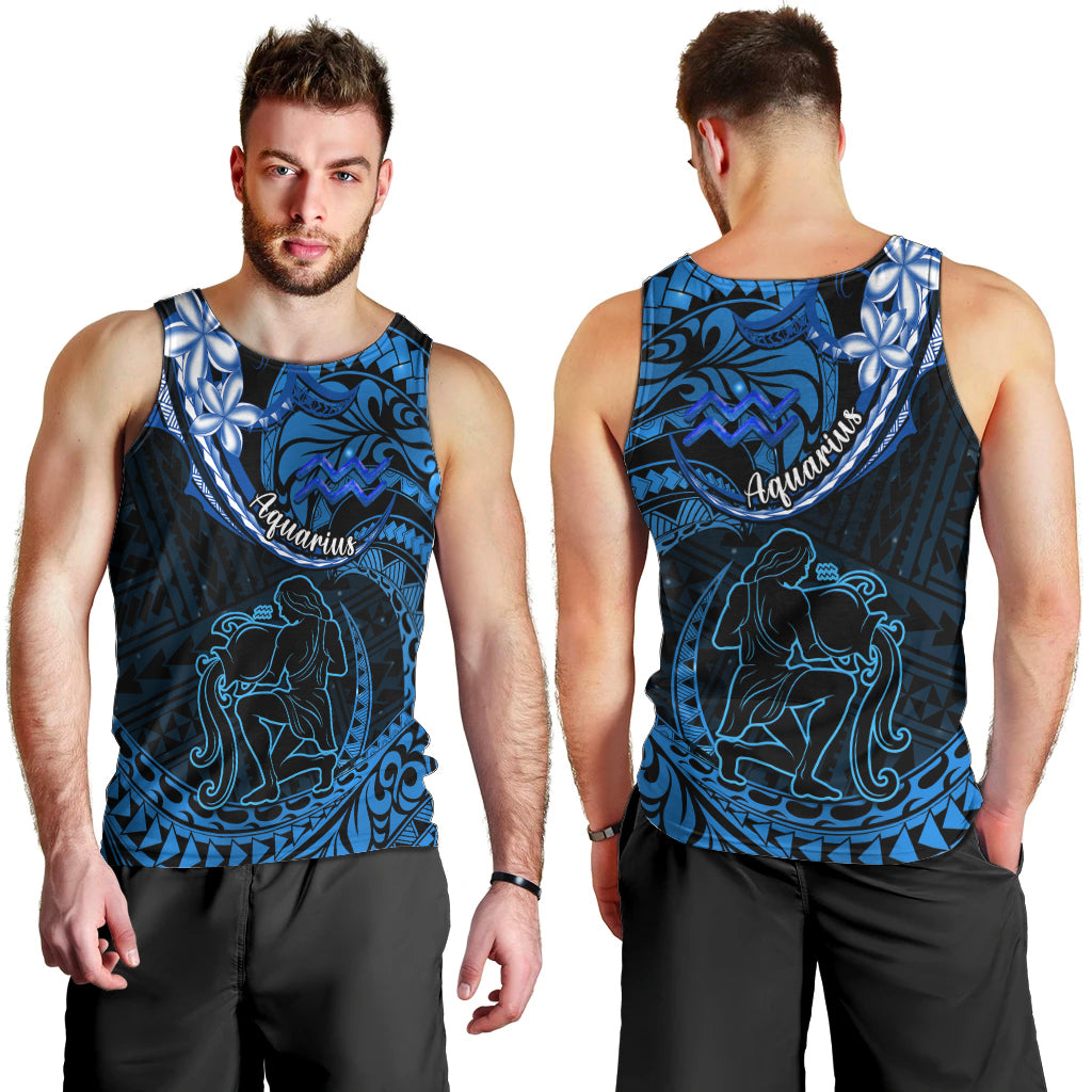 Polynesian Pride Aquarius Zodiac Men Tank Top Astrological Sign Tribal Plumeria Blue Galaxy LT14 - Polynesian Pride