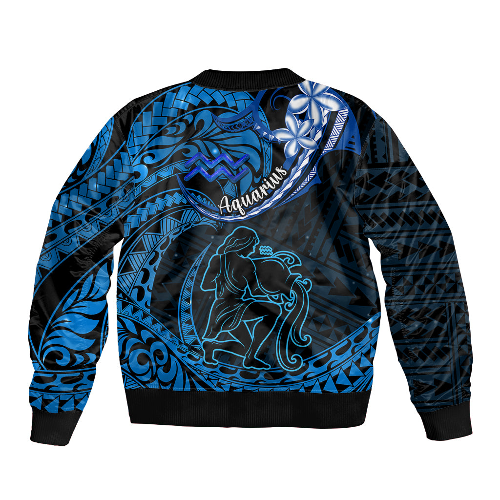 Polynesian Pride Aquarius Zodiac Sleeve Zip Bomber Jacket Astrological Sign Tribal Plumeria Blue Galaxy LT14 - Polynesian Pride