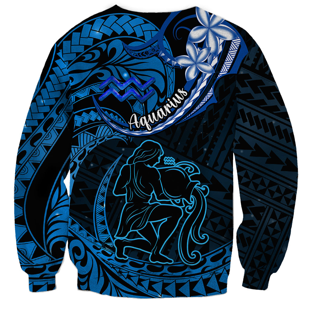 Polynesian Pride Aquarius Zodiac Sweatshirt Astrological Sign Tribal Plumeria Blue Galaxy LT14 - Polynesian Pride