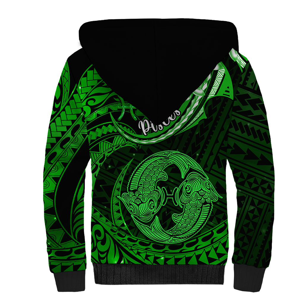 Polynesian Pride Pisces Zodiac Sherpa Hoodie Astrological Sign Tribal Plumeria Green Galaxy LT14 - Polynesian Pride