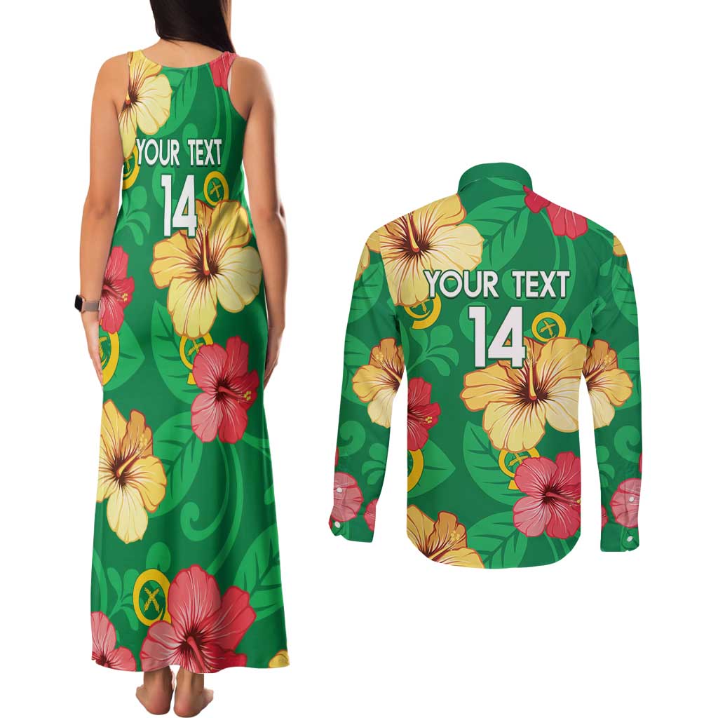 Custom Vanuatu Cricket Couples Matching Tank Maxi Dress and Long Sleeve Button Shirt 2024 Tropical Flowers Version