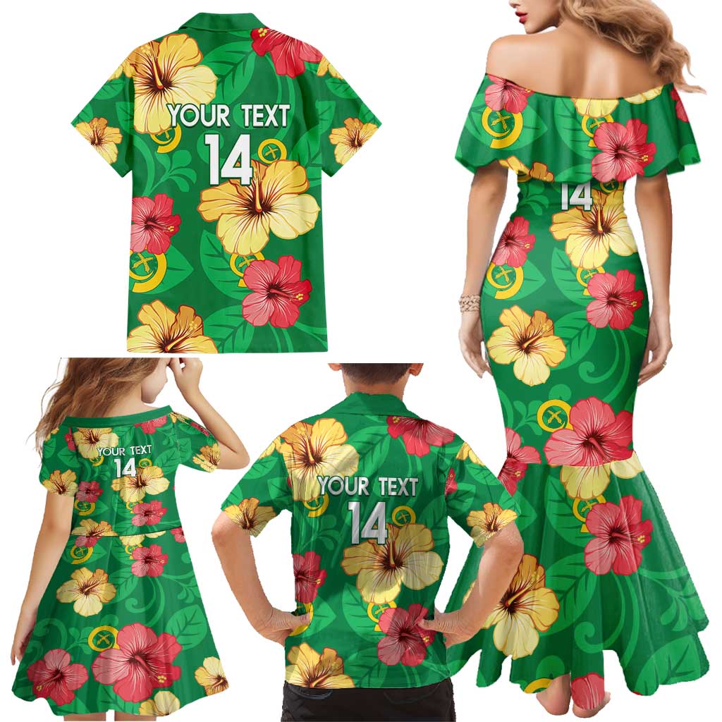 Custom Vanuatu Cricket Family Matching Mermaid Dress and Hawaiian Shirt 2024 Tropical Flowers Version