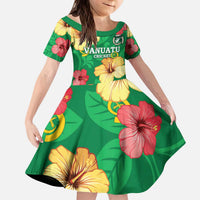 Custom Vanuatu Cricket Kid Short Sleeve Dress 2024 Tropical Flowers Version LT14 KID Green - Polynesian Pride