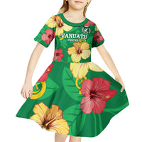 Custom Vanuatu Cricket Kid Short Sleeve Dress 2024 Tropical Flowers Version LT14 - Polynesian Pride
