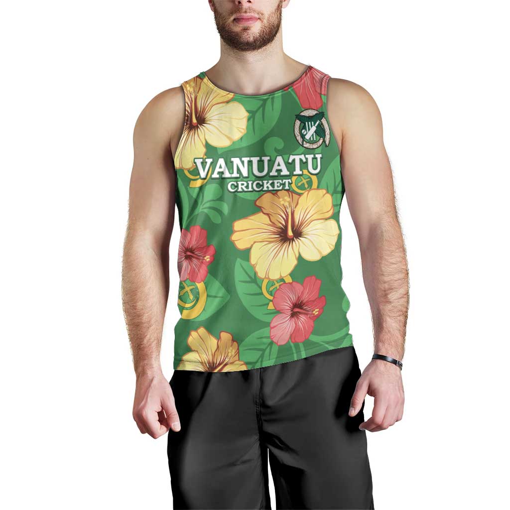 Custom Vanuatu Cricket Men Tank Top 2024 Tropical Flowers Version