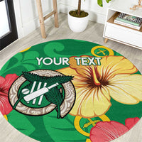 Custom Vanuatu Cricket Round Carpet 2024 Tropical Flowers Version LT14 Green - Polynesian Pride