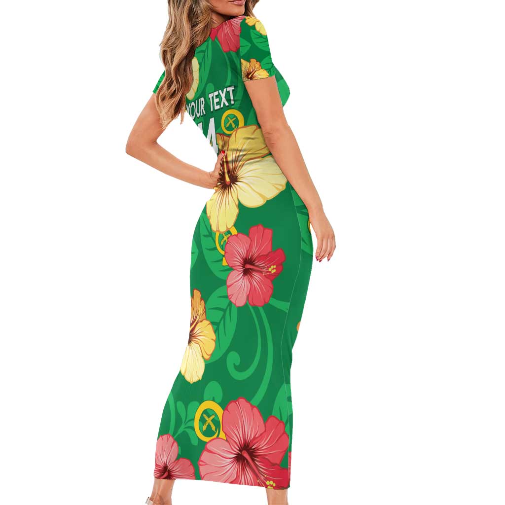 Custom Vanuatu Cricket Short Sleeve Bodycon Dress 2024 Tropical Flowers Version