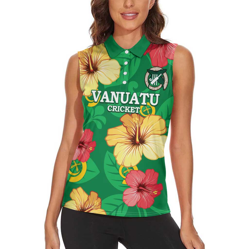 Custom Vanuatu Cricket Women Sleeveless Polo Shirt 2024 Tropical Flowers Version LT14 - Polynesian Pride