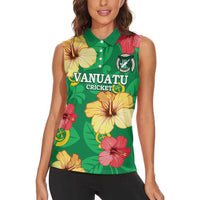 Custom Vanuatu Cricket Women Sleeveless Polo Shirt 2024 Tropical Flowers Version LT14 - Polynesian Pride