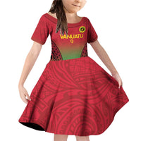 Custom Vanuatu Cricket Family Matching Off Shoulder Short Dress and Hawaiian Shirt 2024 Polynesian Pattern Sporty Style LT14 Daughter's Dress Red - Polynesian Pride