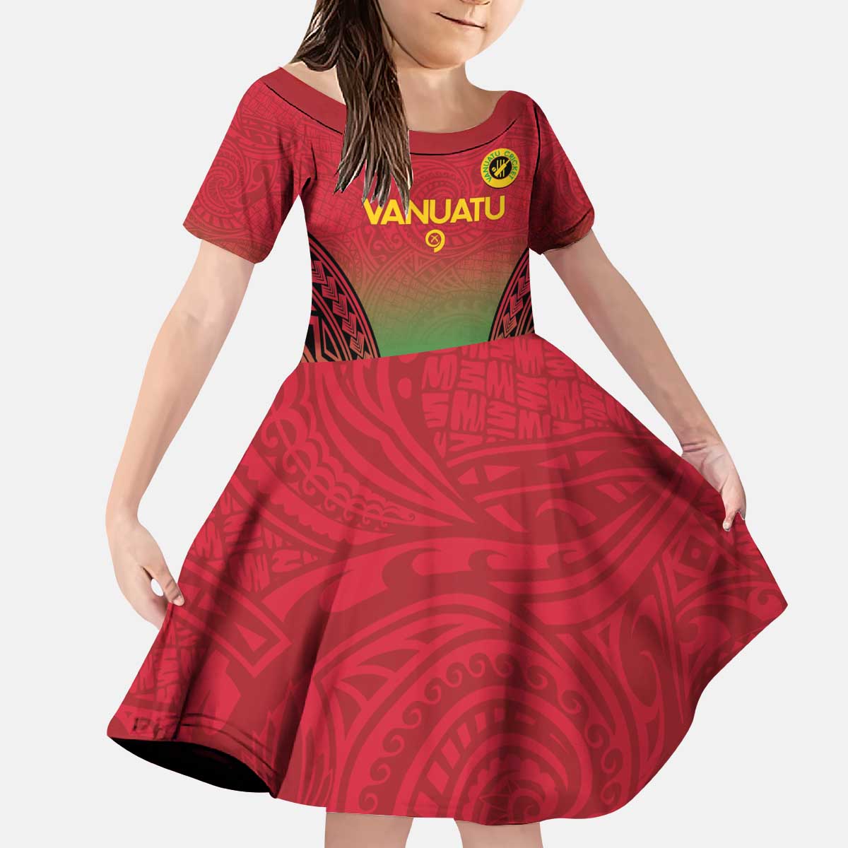 Custom Vanuatu Cricket Kid Short Sleeve Dress 2024 Polynesian Pattern Sporty Style LT14 KID Red - Polynesian Pride