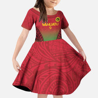 Custom Vanuatu Cricket Kid Short Sleeve Dress 2024 Polynesian Pattern Sporty Style LT14 KID Red - Polynesian Pride