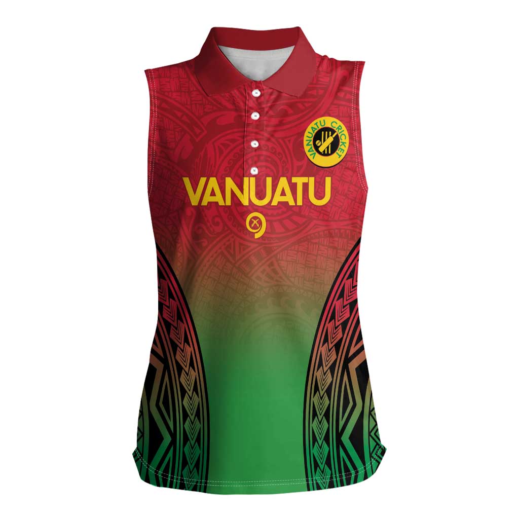 Custom Vanuatu Cricket Women Sleeveless Polo Shirt 2024 Polynesian Pattern Sporty Style LT14 Female Red - Polynesian Pride