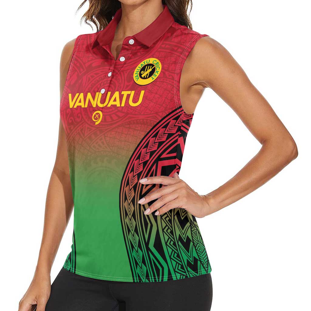 Custom Vanuatu Cricket Women Sleeveless Polo Shirt 2024 Polynesian Pattern Sporty Style LT14 - Polynesian Pride