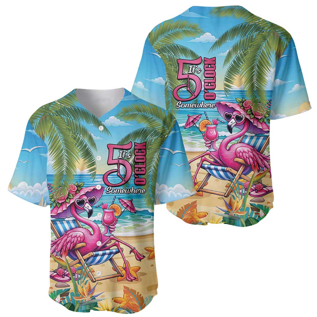 Flamingo Aloha Hawaii Baseball Jersey It's 5 O’Clock Somewhere Tropical Vibes - Polynesian Pride