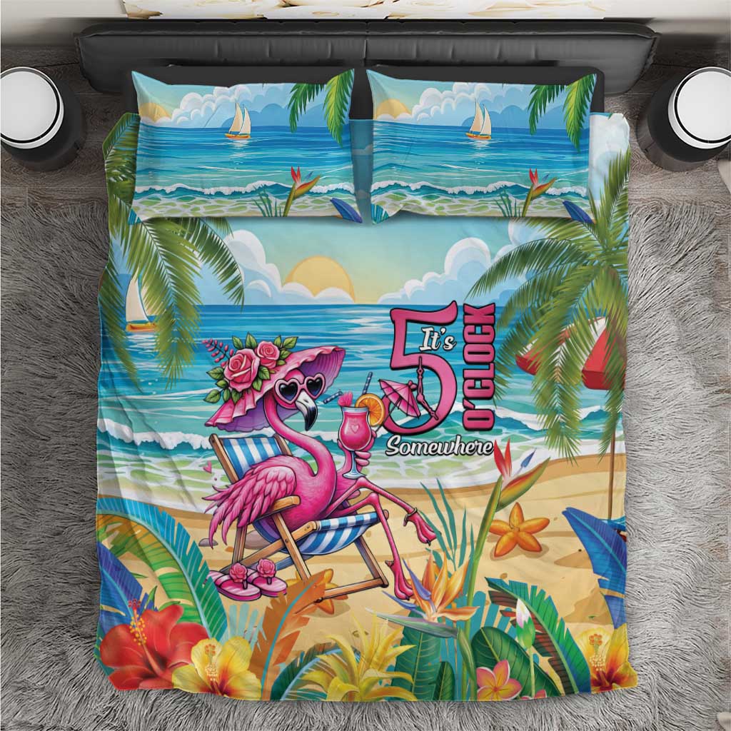 Flamingo Aloha Hawaii Bedding Set It's 5 O’Clock Somewhere Tropical Vibes - Polynesian Pride