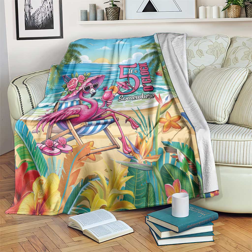 Flamingo Aloha Hawaii Blanket It's 5 O’Clock Somewhere Tropical Vibes - Polynesian Pride