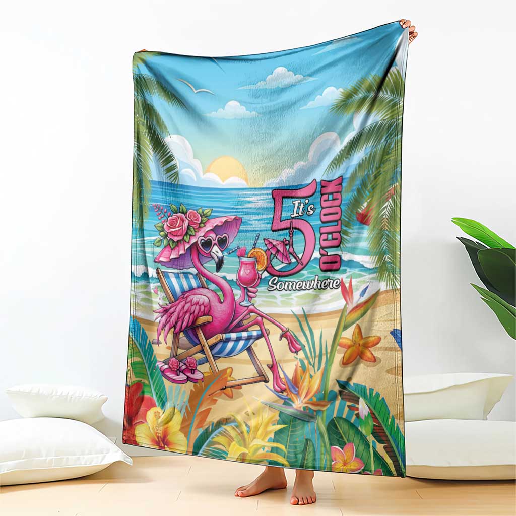 Flamingo Aloha Hawaii Blanket It's 5 O’Clock Somewhere Tropical Vibes - Polynesian Pride