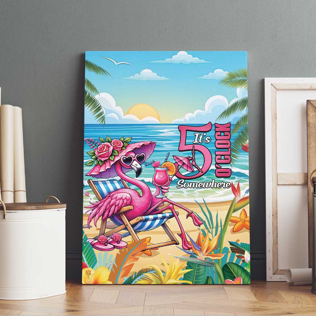 Flamingo Aloha Hawaii Canvas Wall Art It's 5 O’Clock Somewhere Tropical Vibes - Polynesian Pride