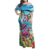 Flamingo Aloha Hawaii Family Matching Off Shoulder Maxi Dress and Hawaiian Shirt It's 5 O’Clock Somewhere Tropical Vibes - Polynesian Pride