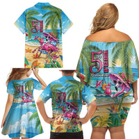 Flamingo Aloha Hawaii Family Matching Off Shoulder Short Dress and Hawaiian Shirt It's 5 O’Clock Somewhere Tropical Vibes - Polynesian Pride
