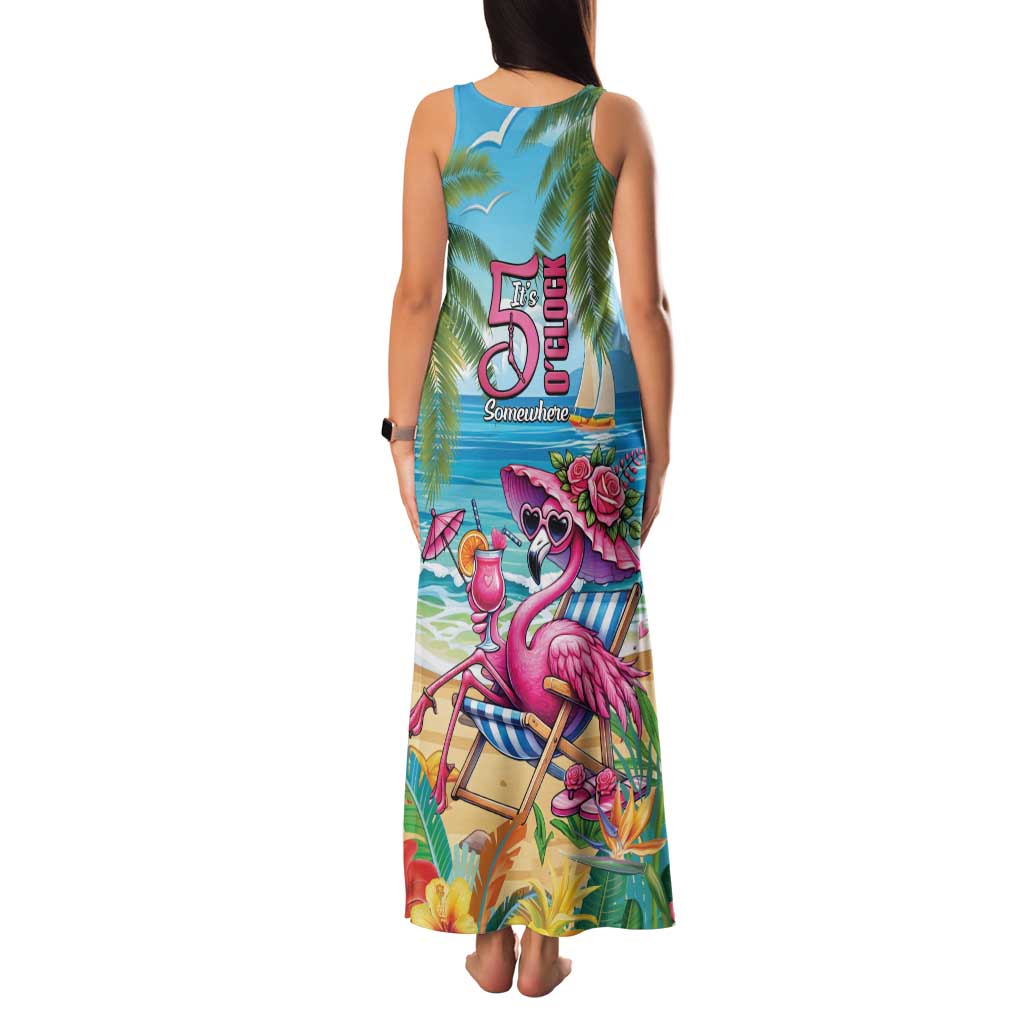 Flamingo Aloha Hawaii Family Matching Tank Maxi Dress and Hawaiian Shirt It's 5 O’Clock Somewhere Tropical Vibes - Polynesian Pride