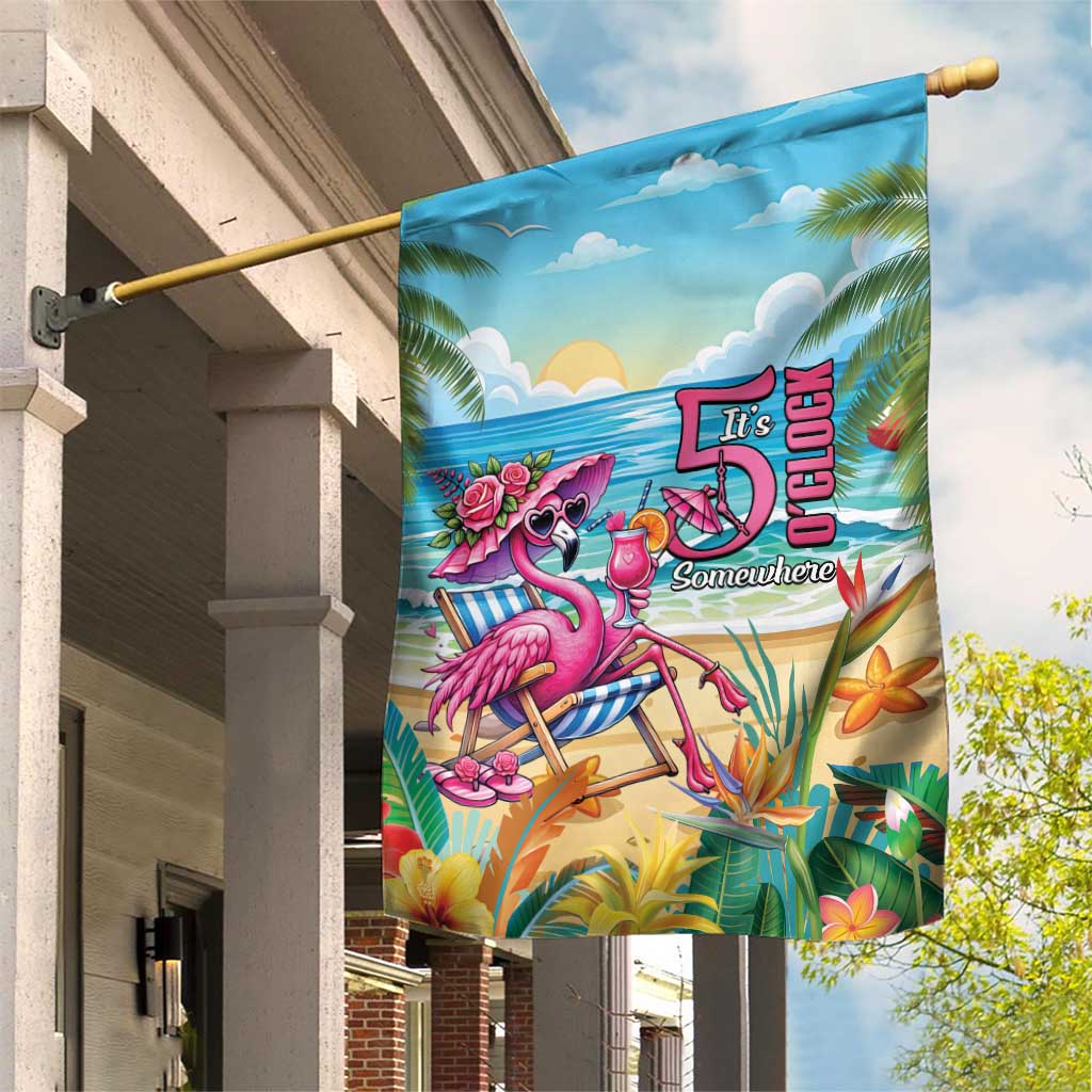 Flamingo Aloha Hawaii Garden Flag It's 5 O’Clock Somewhere Tropical Vibes - Polynesian Pride