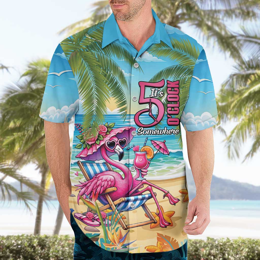 Flamingo Aloha Hawaii Hawaiian Shirt It's 5 O’Clock Somewhere Tropical Vibes - Polynesian Pride