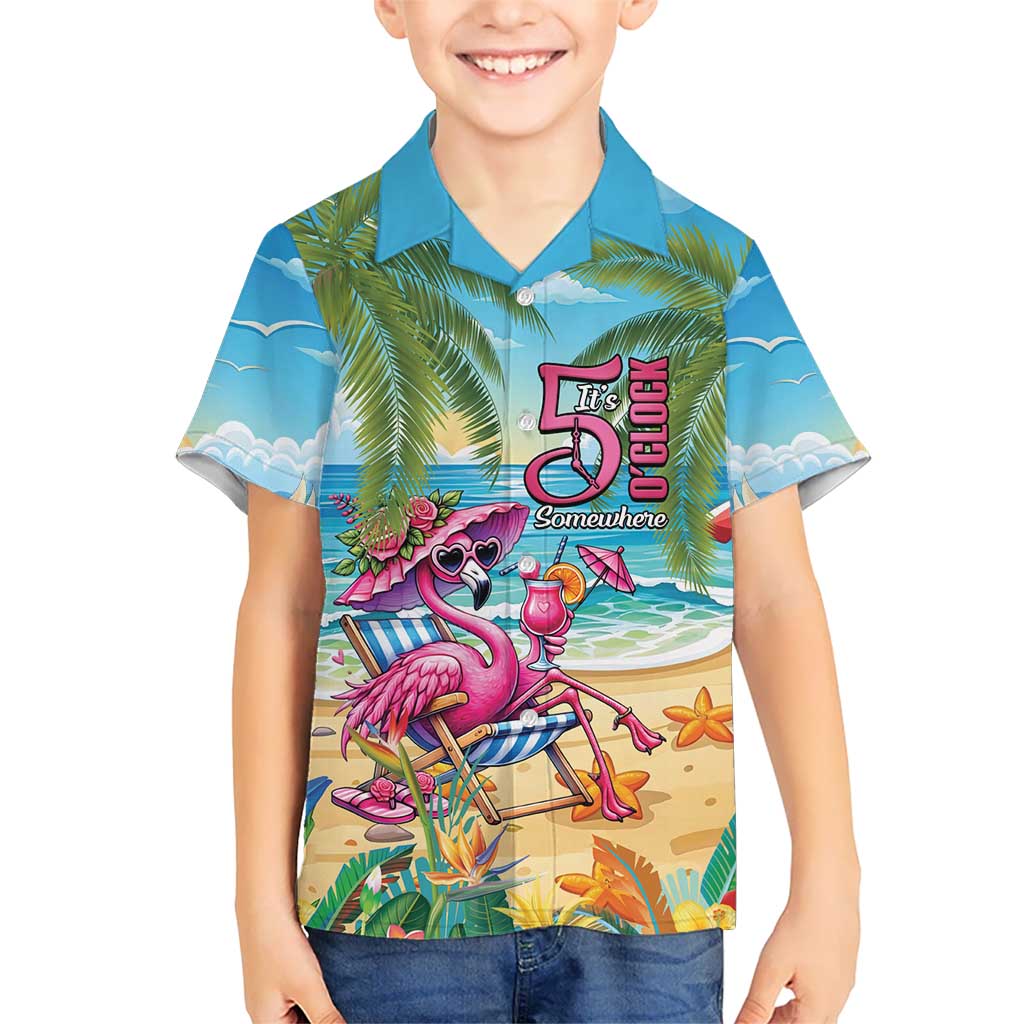 Flamingo Aloha Hawaii Kid Hawaiian Shirt It's 5 OClock Somewhere Tropical Vibes LT14 Kid Blue - Polynesian Pride