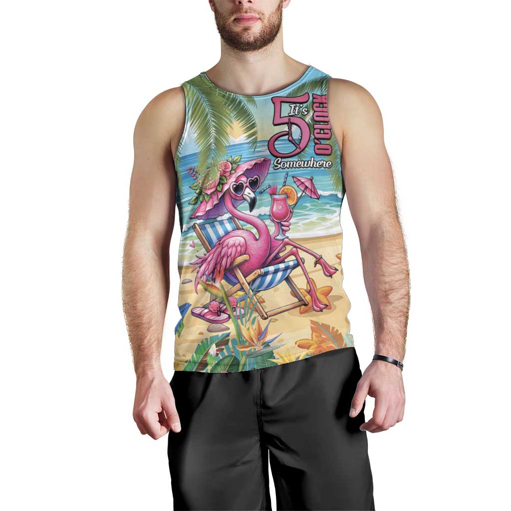 Flamingo Aloha Hawaii Men Tank Top It's 5 O’Clock Somewhere Tropical Vibes - Polynesian Pride