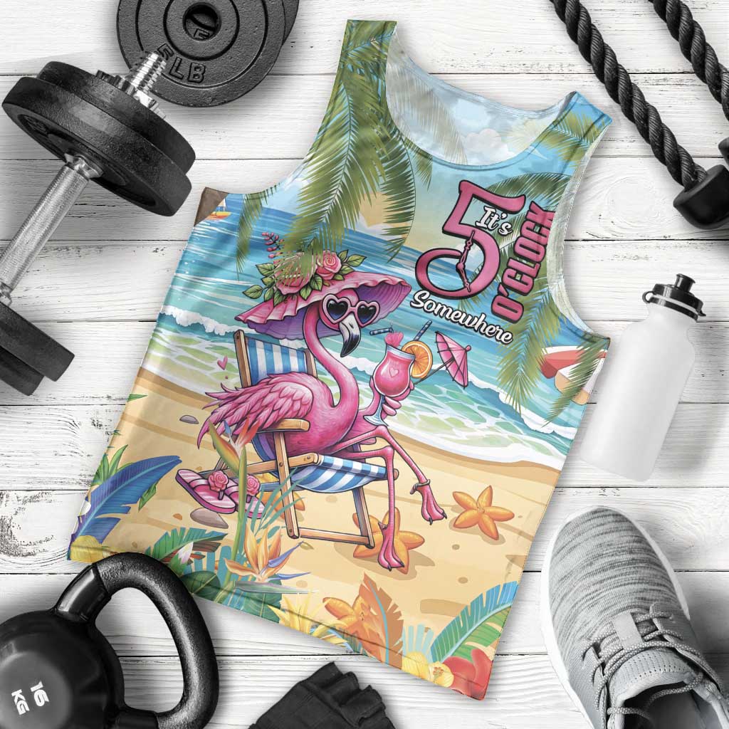 Flamingo Aloha Hawaii Men Tank Top It's 5 O’Clock Somewhere Tropical Vibes - Polynesian Pride