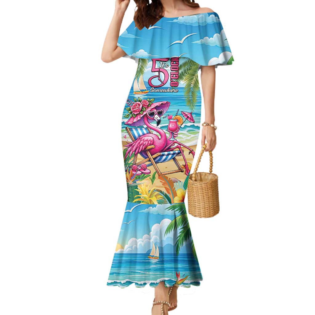 Flamingo Aloha Hawaii Mermaid Dress It's 5 O’Clock Somewhere Tropical Vibes - Polynesian Pride