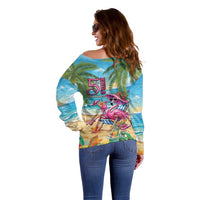 Flamingo Aloha Hawaii Off Shoulder Sweater It's 5 O’Clock Somewhere Tropical Vibes - Polynesian Pride
