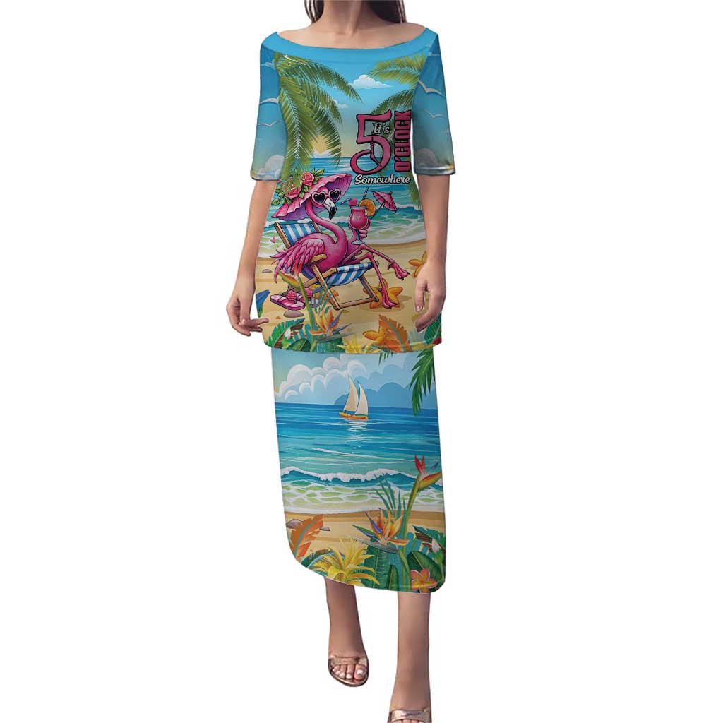 Flamingo Aloha Hawaii Puletasi It's 5 O’Clock Somewhere Tropical Vibes - Polynesian Pride